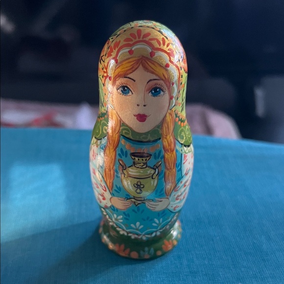 Vintage Hand-Painted Russian Nesting Doll - Blue and Green/Wooden - Picture 1 of 11